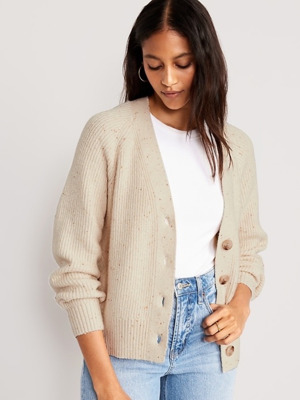 NWT OLD NAVY WOMENS SZ: L Lightweight Shaker-Stitch Cardigan Sweater taupe tan